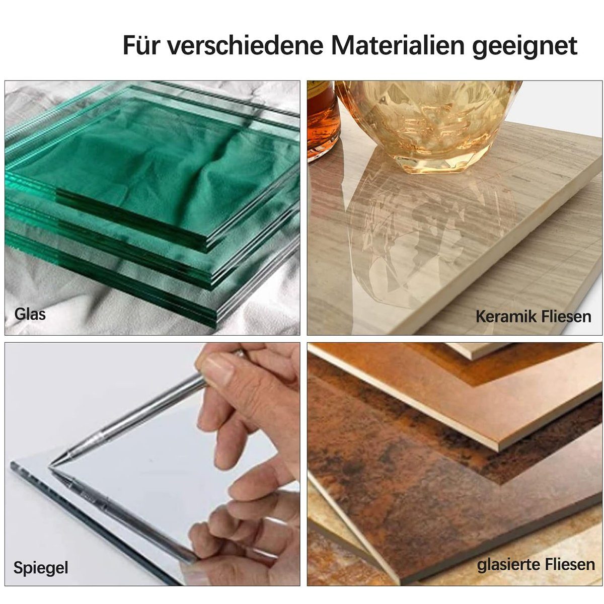 flowgoer Fliesenschneider 2-in-1 professioneller Glas- und Fliesenschneider, 1-tlg., Mit 2 Hartmetall-Schneidköpfen (3-15 mm) und 4 Kontaktfüßen
