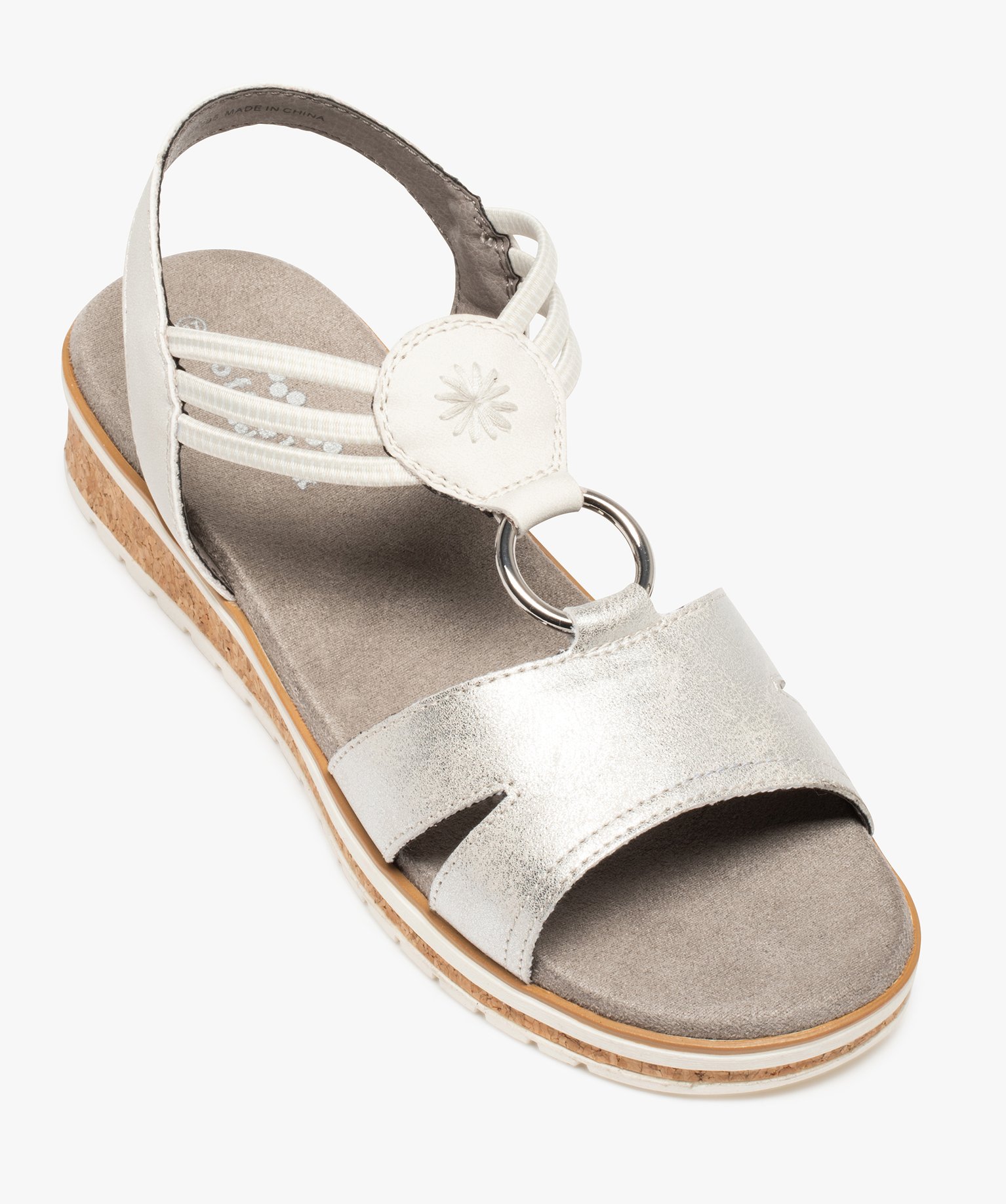 Sandales femme plates confort à brides métallisées - Soft... gris | GEMO