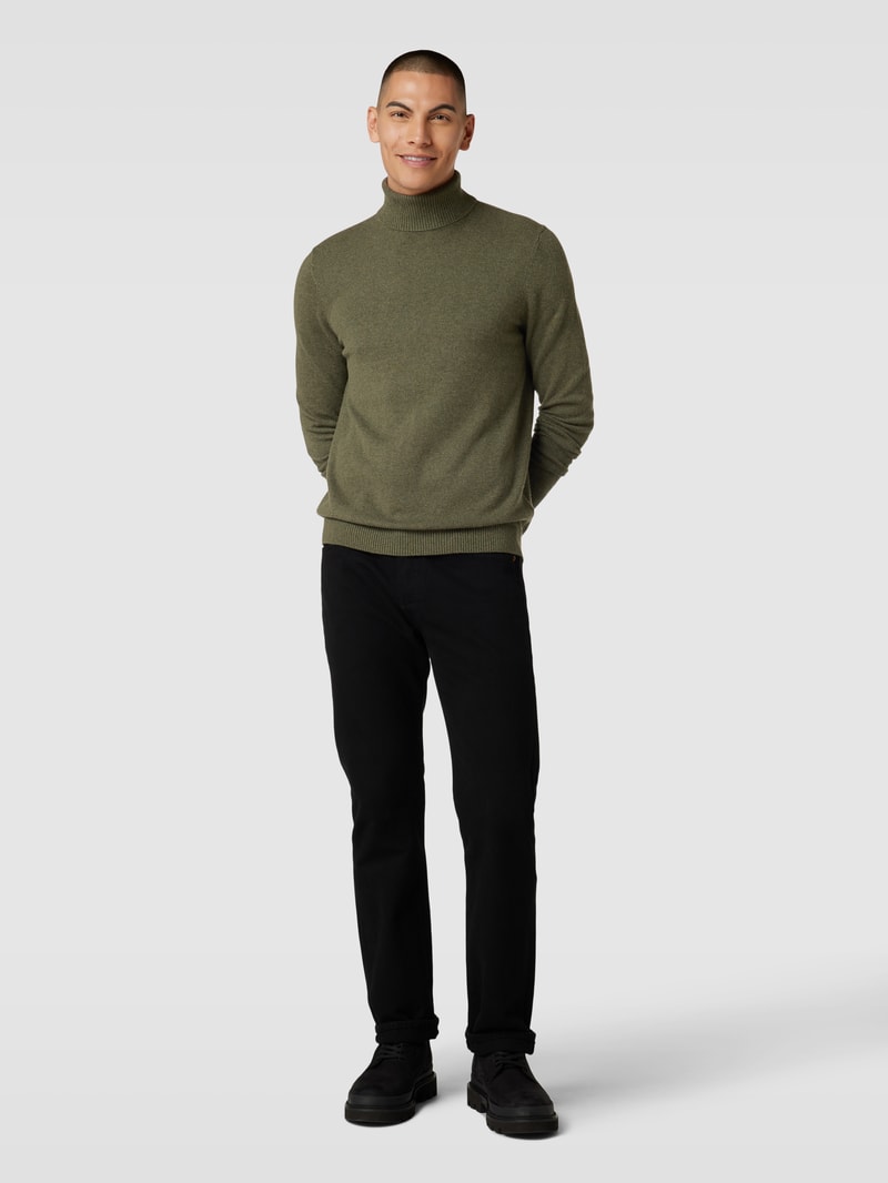 Strickpullover mit Rollkragen aus Kaschmir in olivgrün meliert