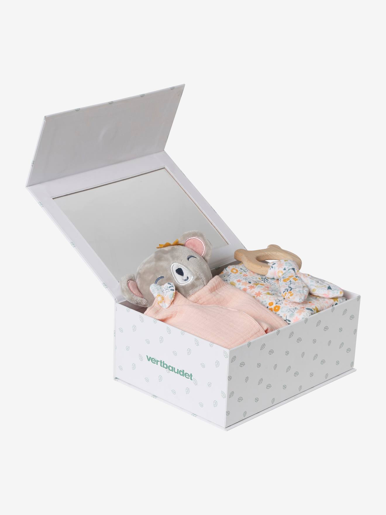 Vertbaudet Baby Geschenk-Set: Wickeltuch, Schmusetuch & Greifling mit Geschenkverpackung - rosa/koala