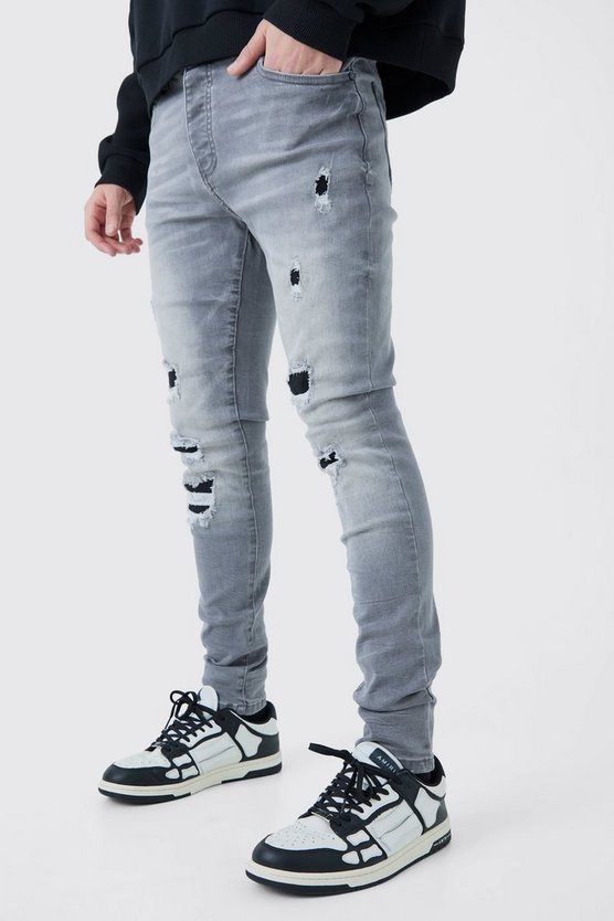 Zerrissene Skinny Stretch Jeans in Eisgrau