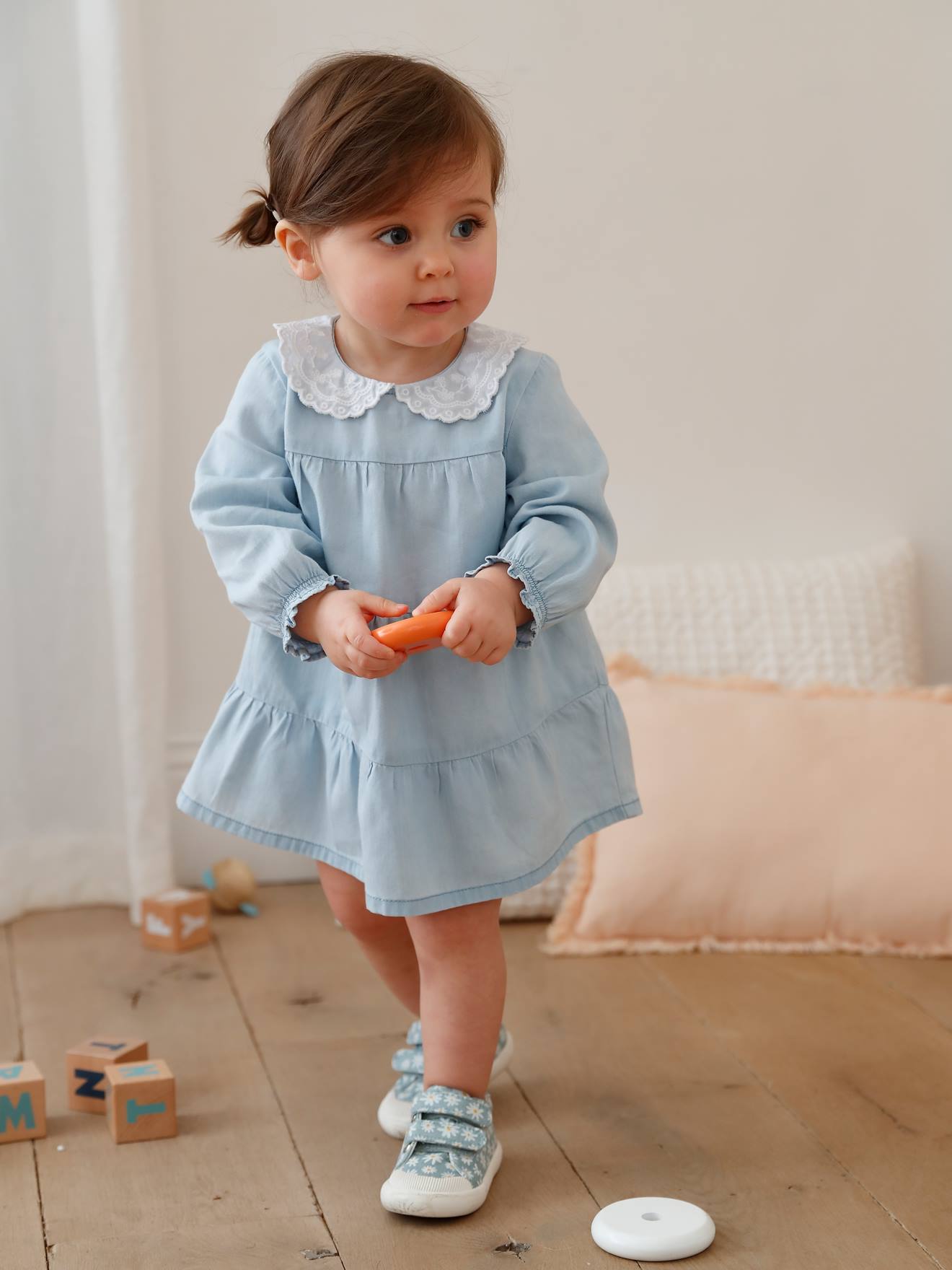 Vertbaudet Mädchen Baby Stoffschuhe, Klett - mehrfarbig