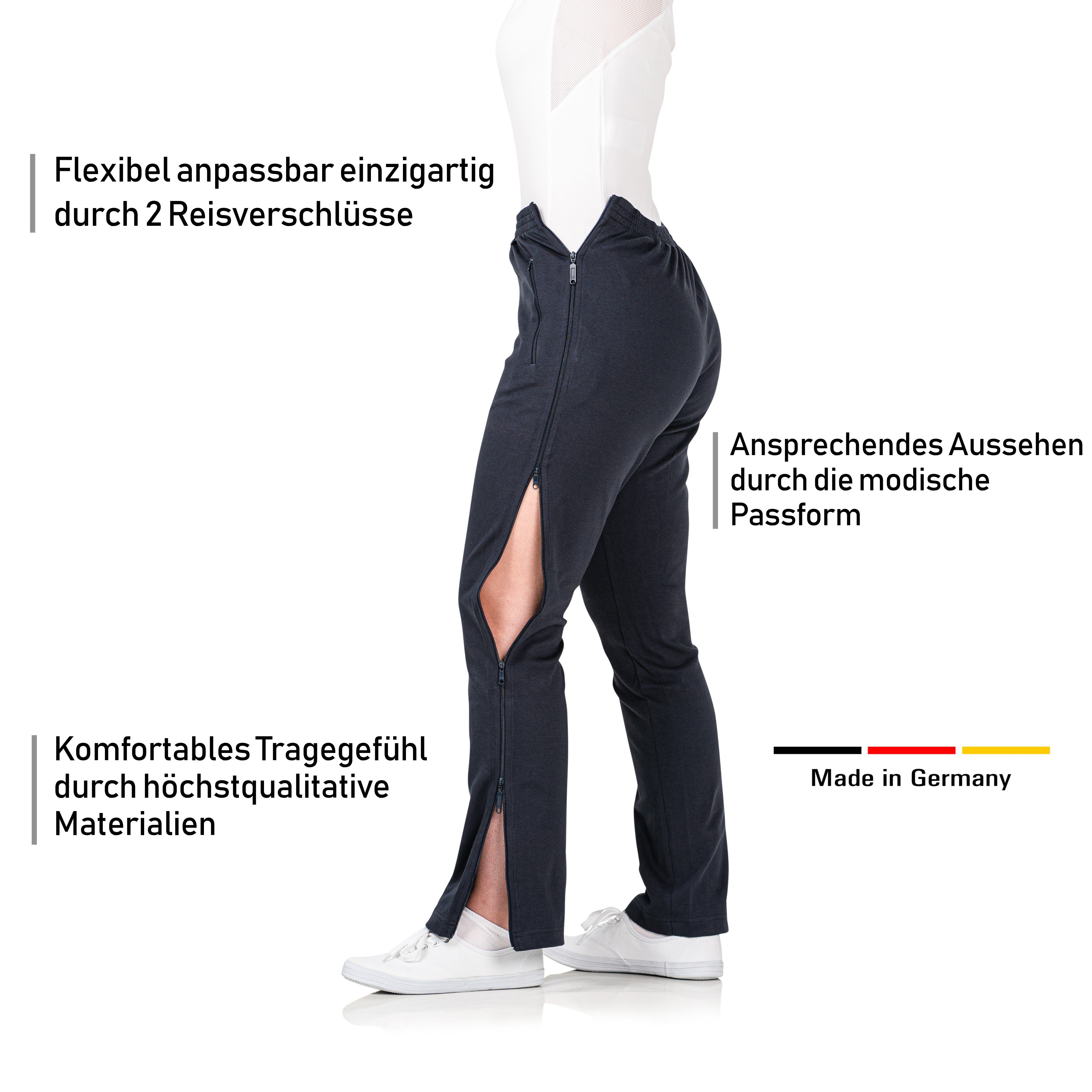 STAUTZ Funktionshose Stautz® Premium Reha-Hose für Damen – Einzigartiger 4-Wege Reißverschluss für beliebige seitliche Öffnung - Komfortables Tragegefühl und modische Passform - Optimal geeignet für Rehabilitations- und Pflegezwecke hochwertige gekäm
