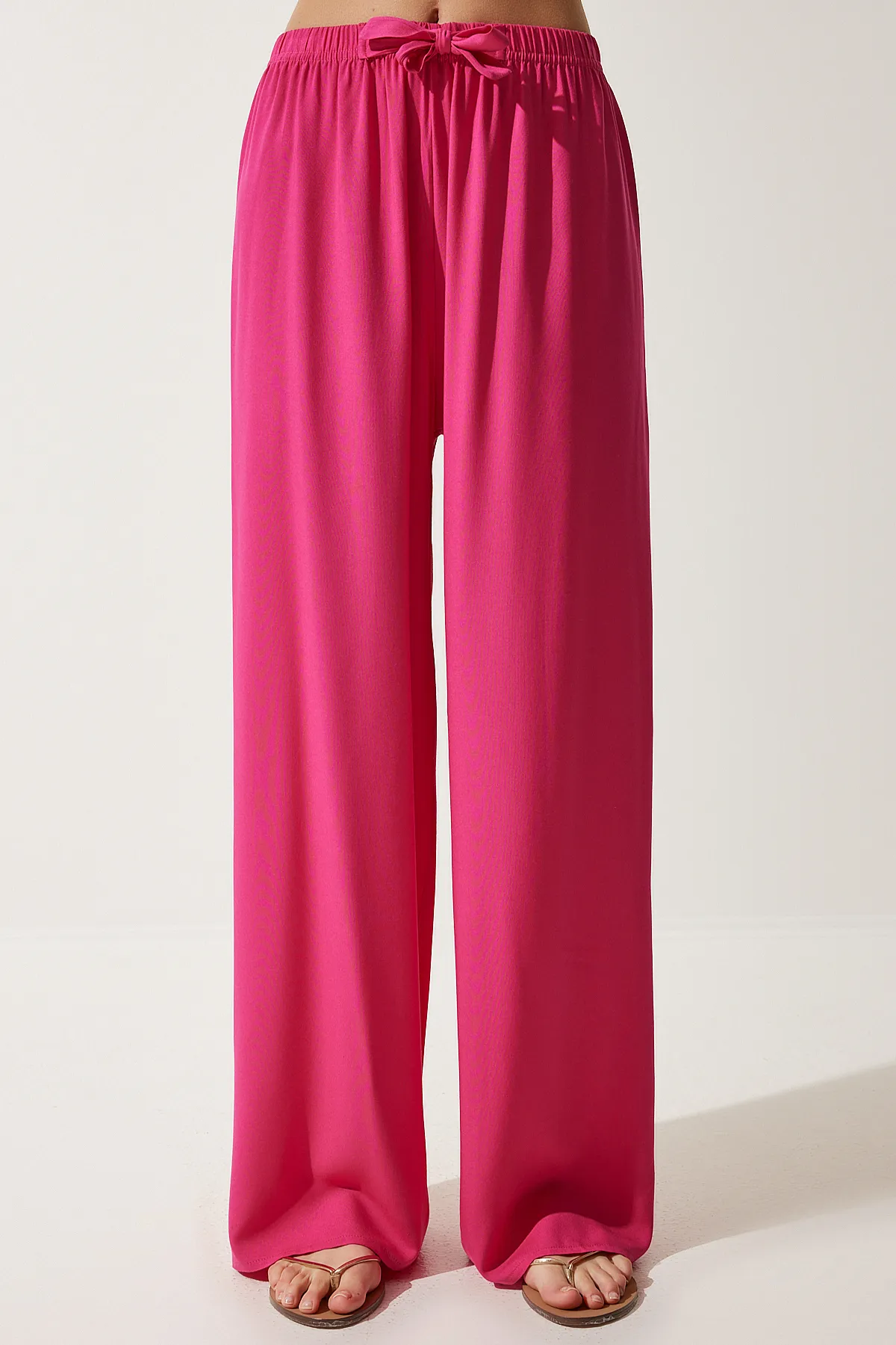 Happiness İstanbul  Fuchsia Sommerliche Palazzo-Hose aus Viskose für Damen EN00610