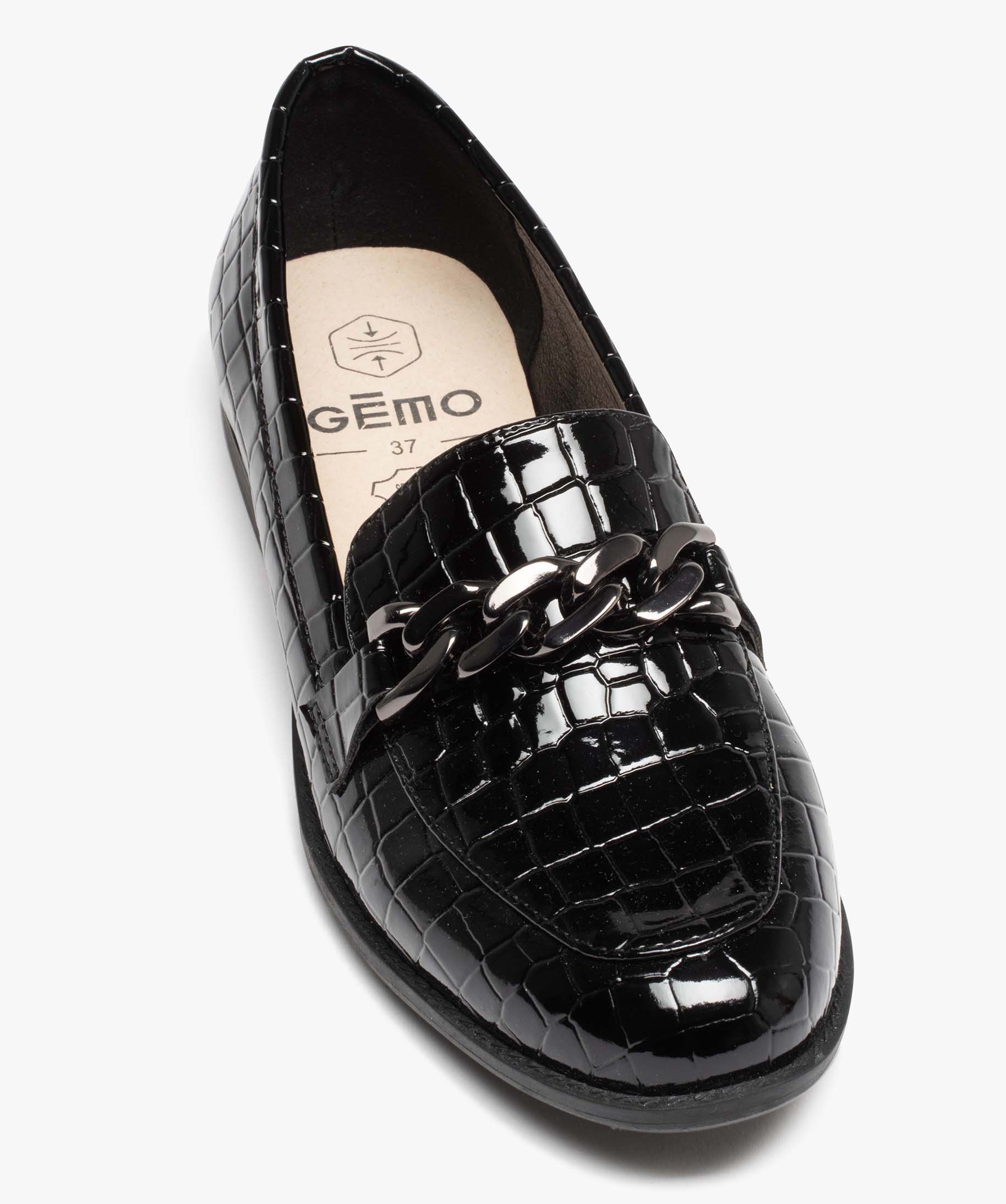 Mocassins femme vernies effet croco avec bride à chane noir | GEMO