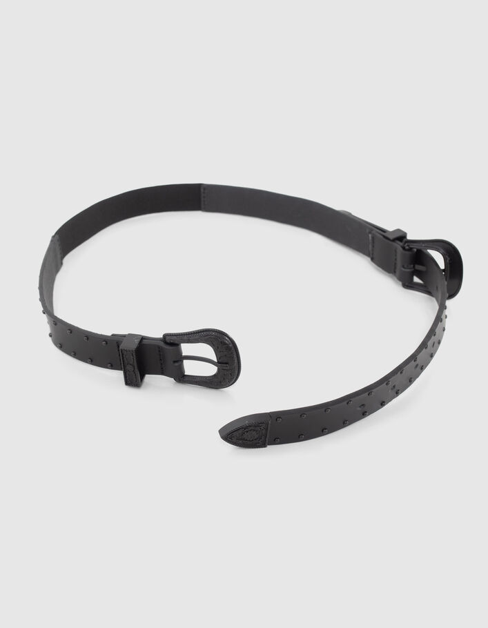 Ceinture noire cuir double boucle Western Femme