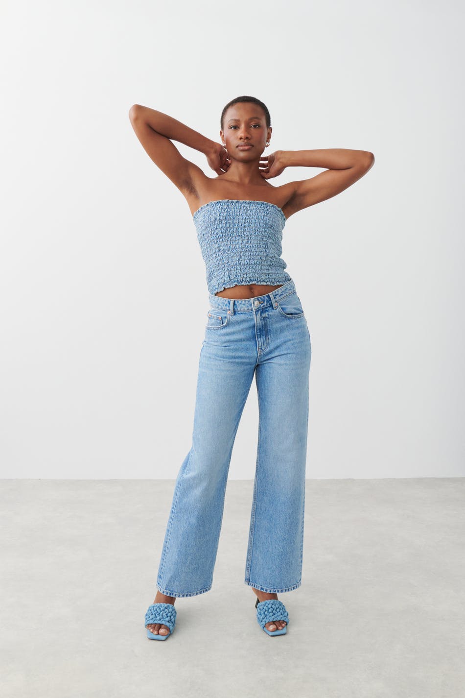Smock denim tube top