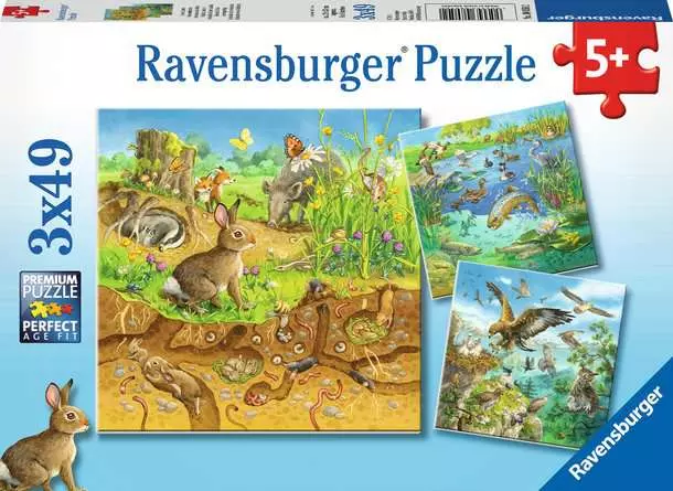 Kinderpuzzle ab 5 Jahren - Tiere in ihren Lebensräumen - 49 Teile