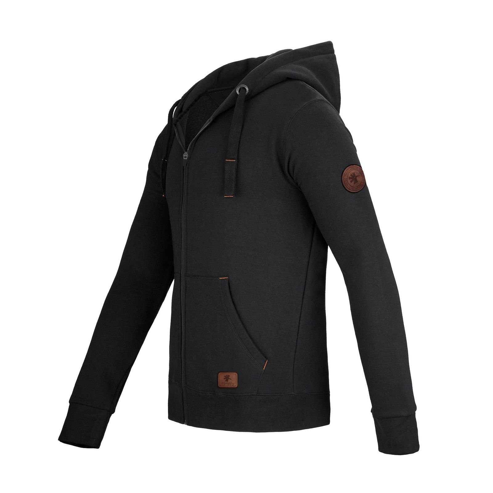 O'Poppy Jogginganzug Herren Lederpatch schwarz (2-tlg), mit Kapuze, Eingriffstaschen und Lederpatches