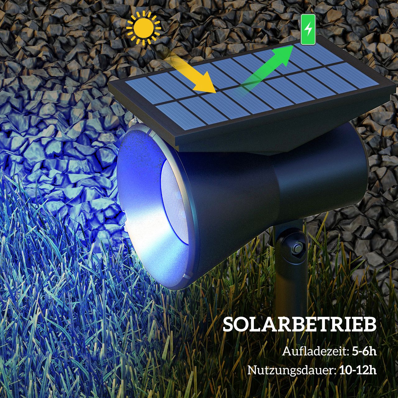 Outsunny Solarleuchten 2 Stück Solarlampen Solar Gartenleuchte mit 2 Lichtfarben