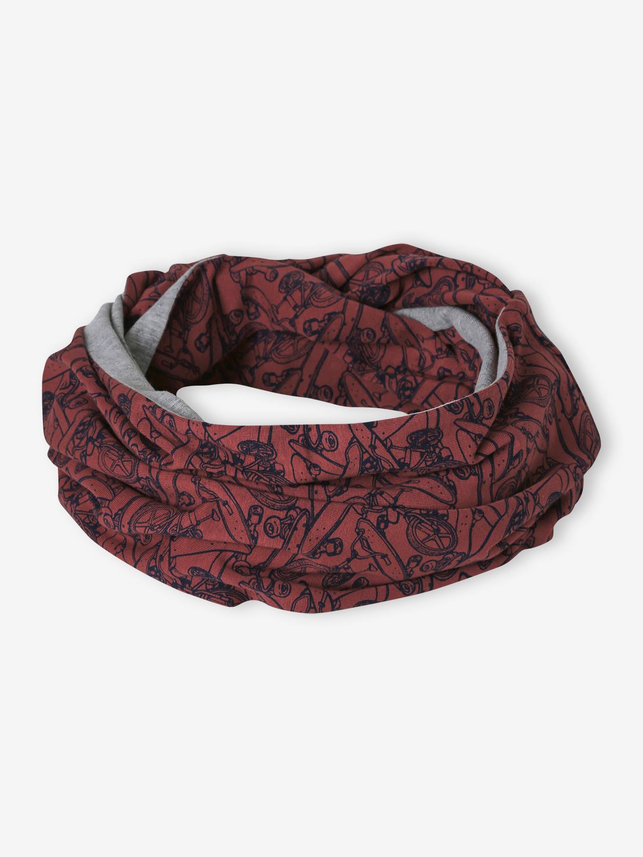 Snood réversible garçon imprimé/chiné terracotta