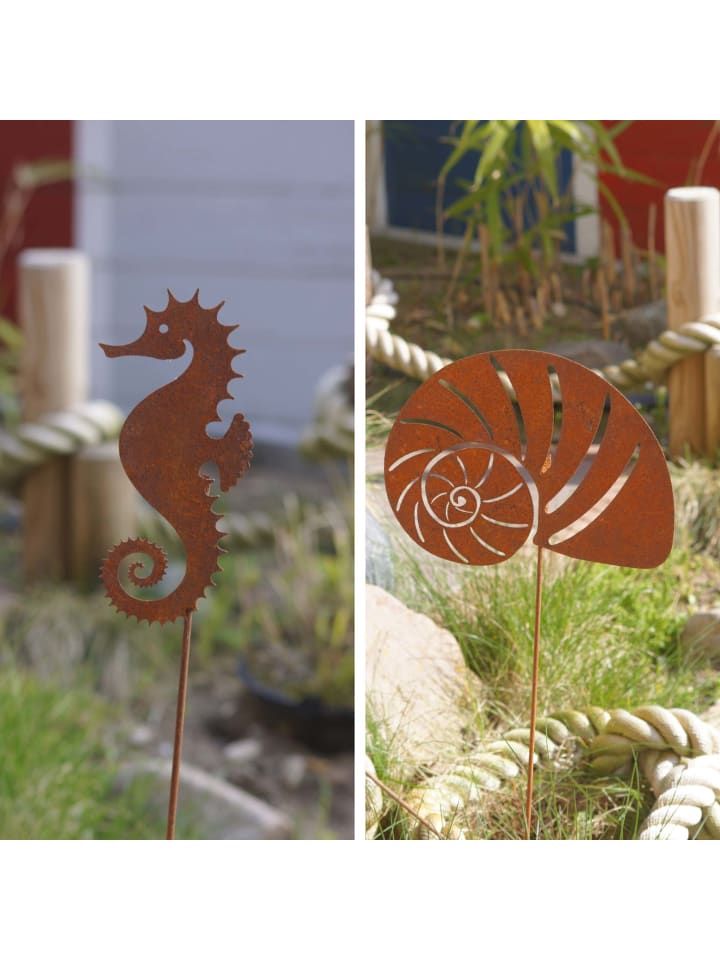 UNUS 6er Set Gartenstecker Rost Muscheln Fische Seestern in Braun günstig kaufen onesize