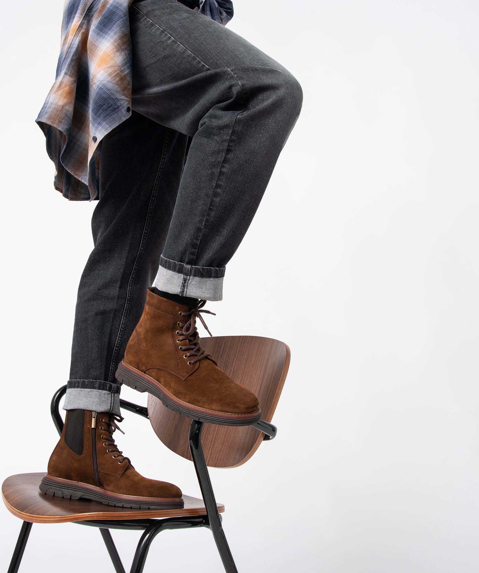 Boots homme unies dessus cuir à lacets - Tanéo marron | GEMO