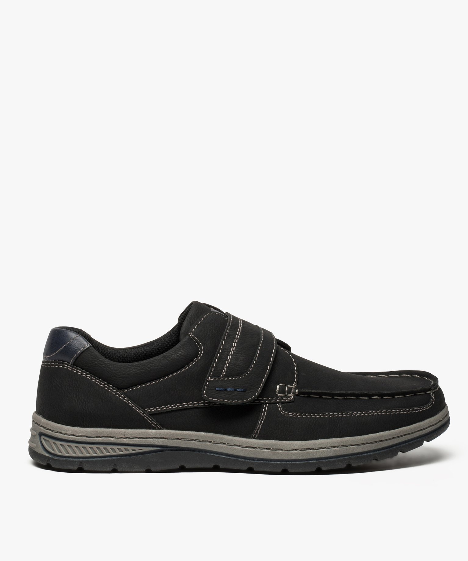 Chaussures bateau homme confort fermeture scratch noir | GEMO