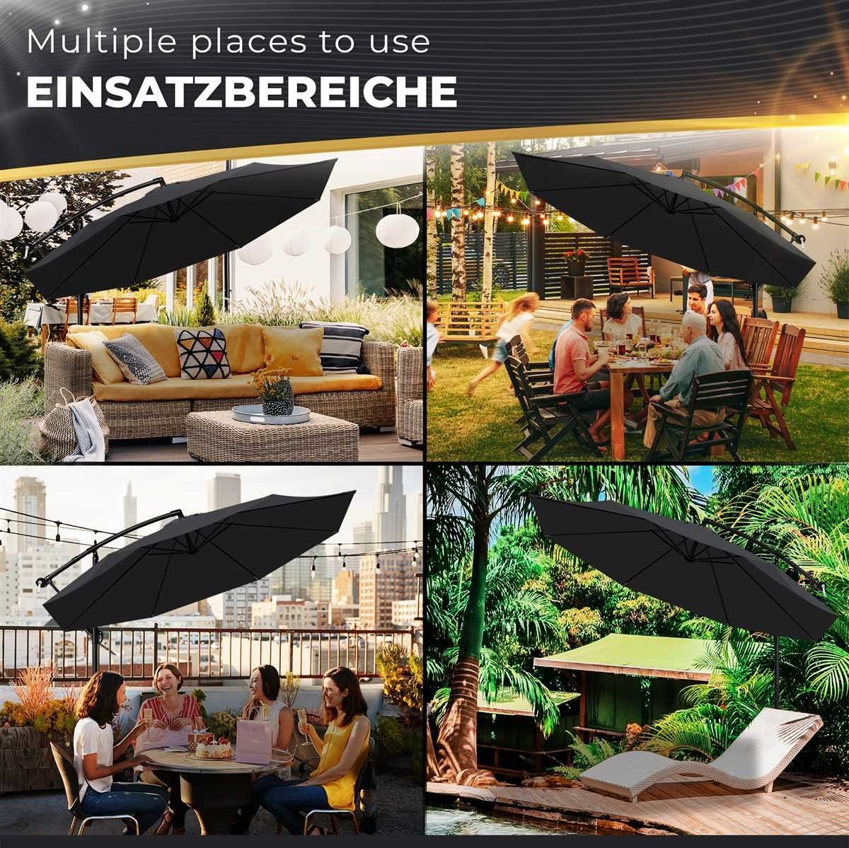 tillvex Sonnenschirm Ø 300 cm mit Kurbel, Ampelschirm mit Ständer, Gartenschirm UV-Schutz Aluminium, Kurbelschirm Marktschirm wasserdicht