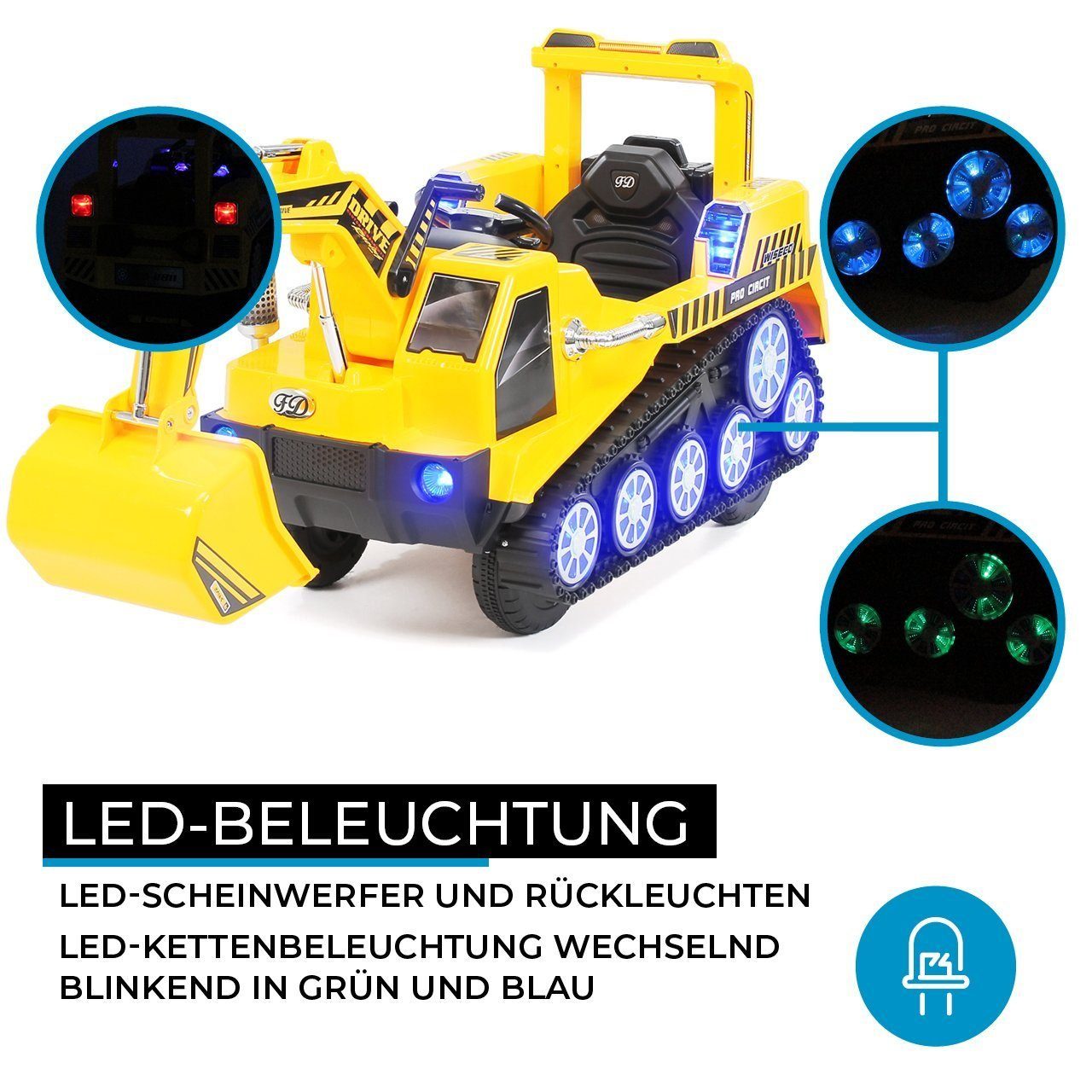 Actionbikes Motors electric children's excavator children's excavator D2811 electric - incl. remote control & automatic brake, load capacity 30 kg, (3-piece), children's electric car vehicle toy from 3 years - sound module - LED