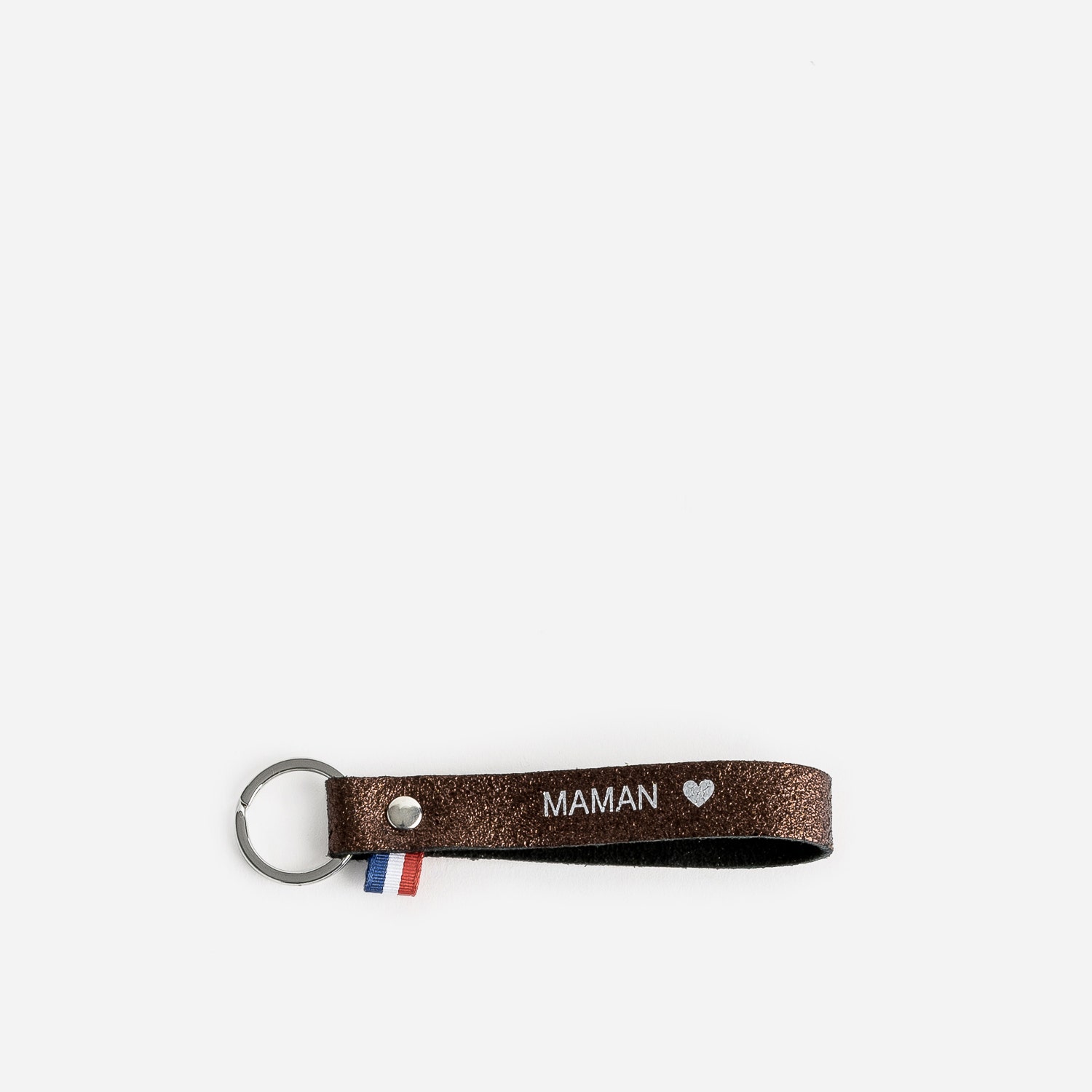 Porte-clés marron irisé en cuir gravé
