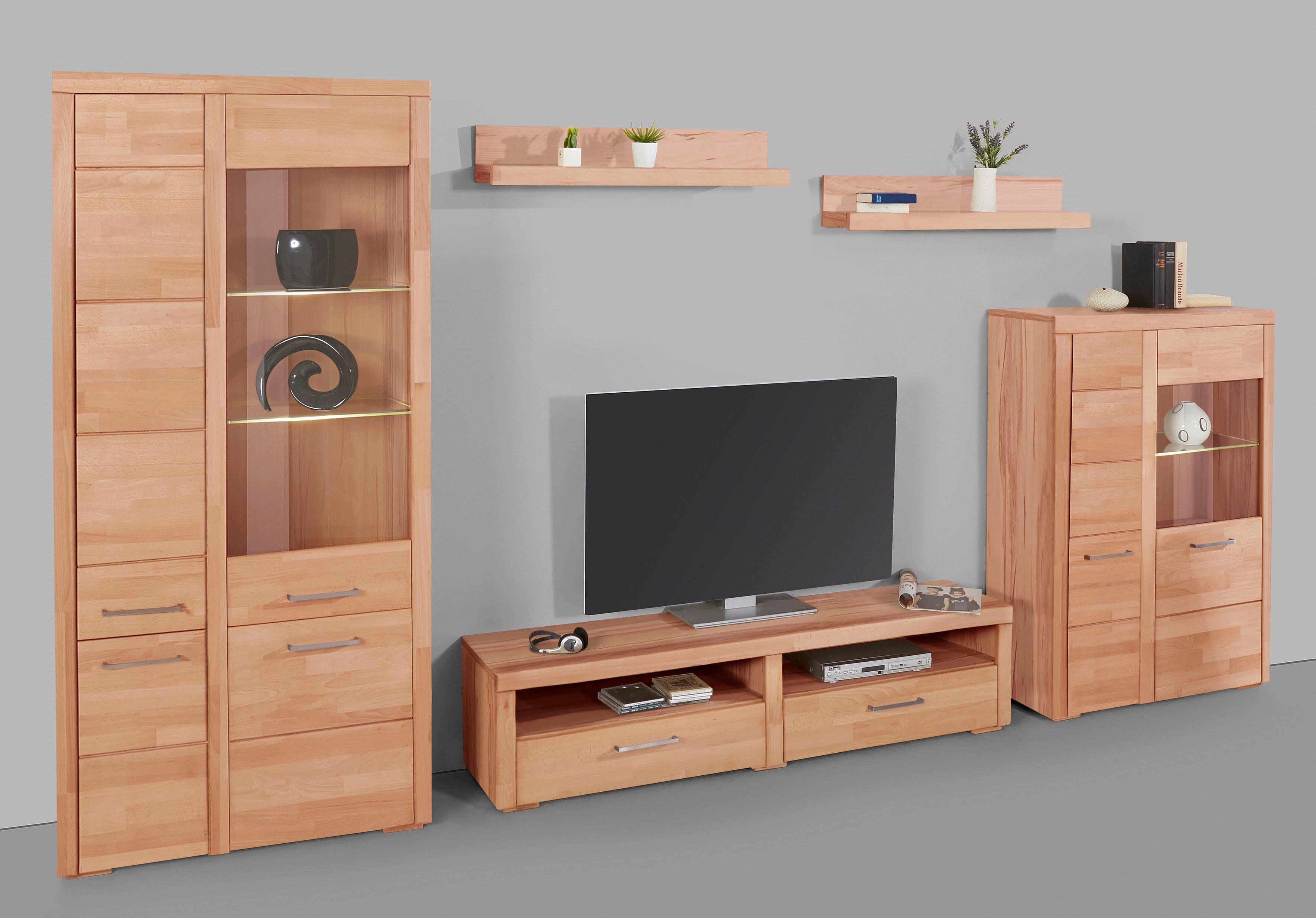Woltra Wohnwand Falco, (Set, 4-St., 5), Fronten aus Massivholz