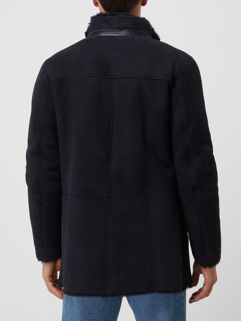 Lederjacke aus Lammshearling in marineblau