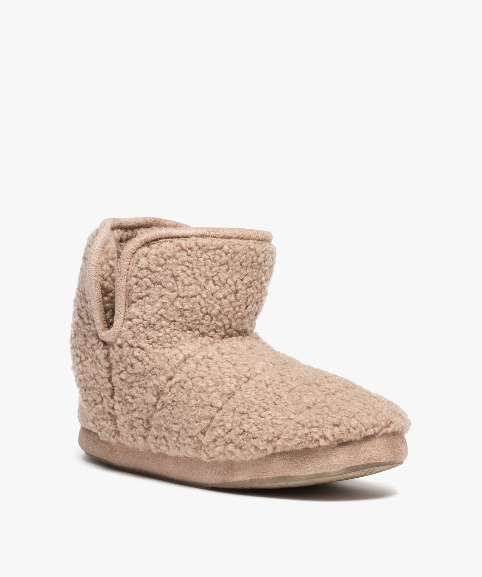 Chaussons boots femme en maille bouclette - Apollo beige | GEMO