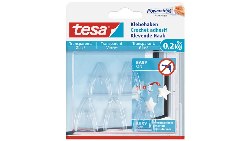 tesa Powerstrips® Klebehaken für transparente Oberflächen und Glas (0,2kg) transparent