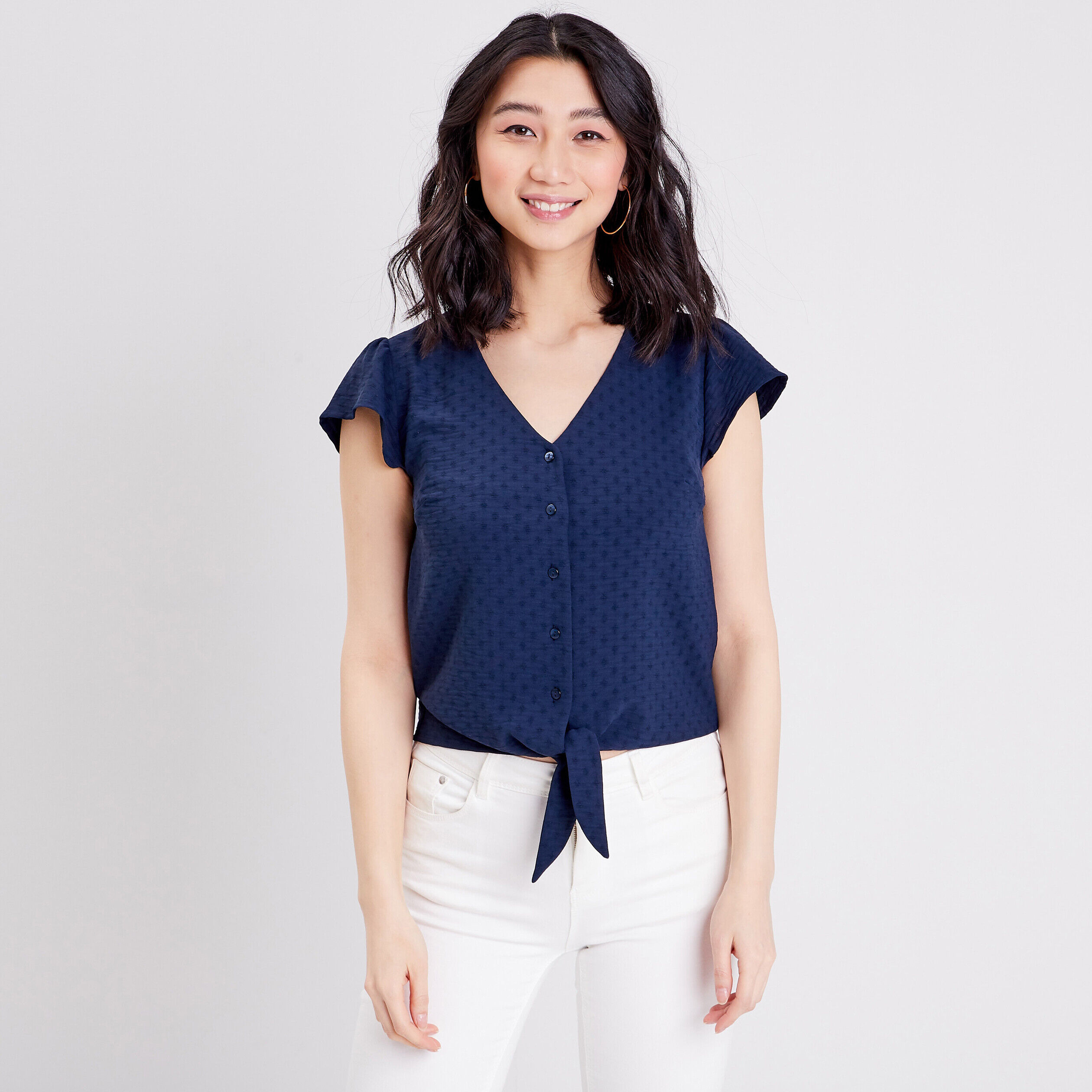 Chemise manches courtes bleu marine femme | Cache Cache