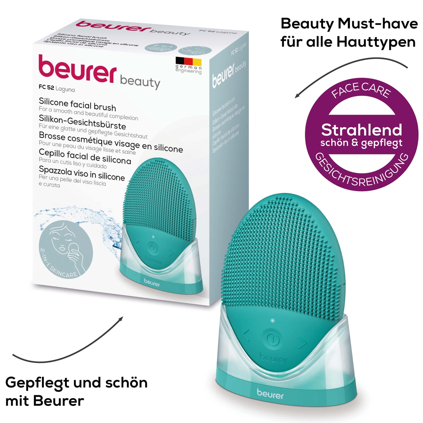 Beurer FC 52 Laguna Silikon-Gesichtsbürste-2-in-1: Porentiefe Reinigung und Massage
