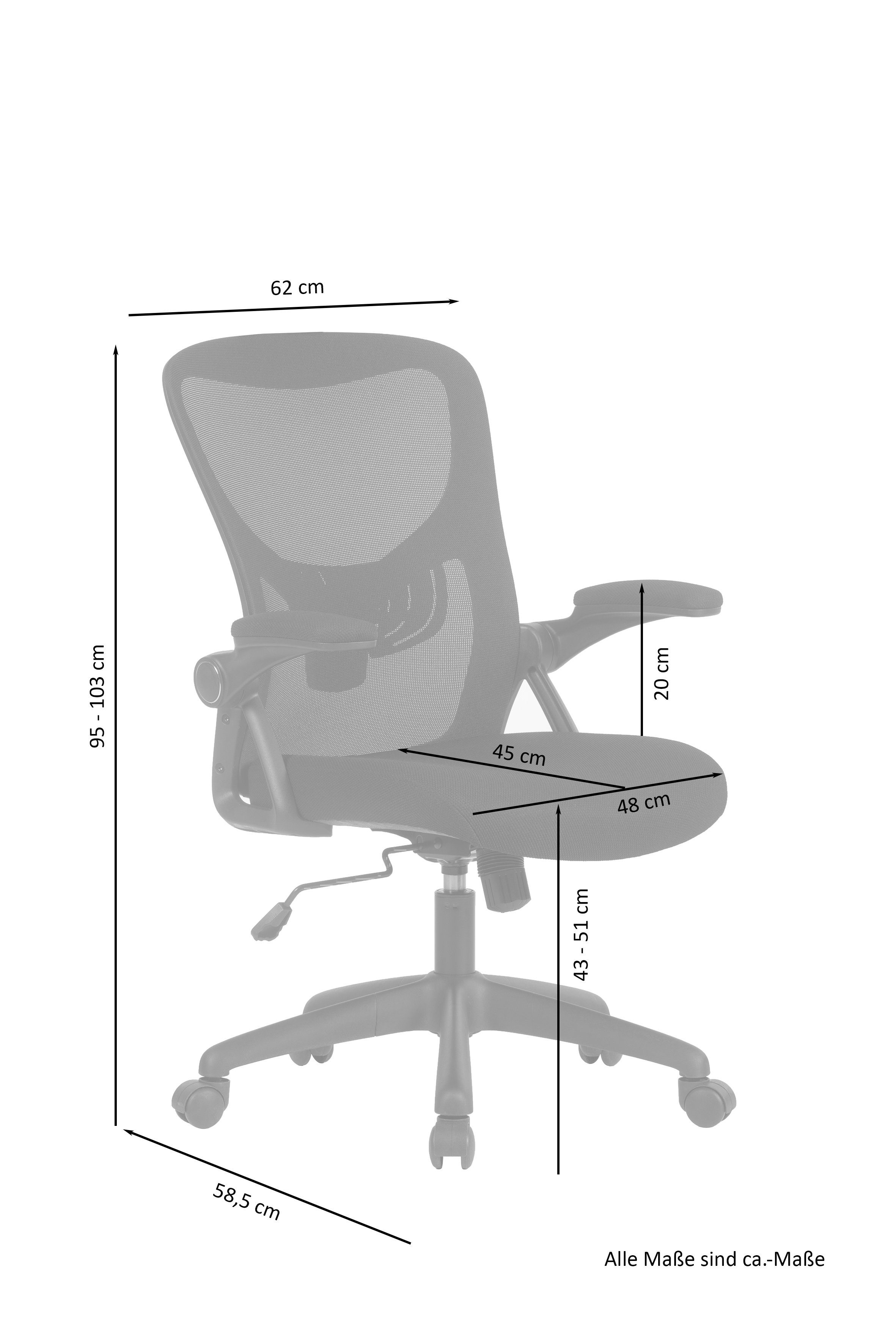 byLIVING Drehstuhl Flow (1 St), moderner Bürostuhl, hohe Rückenlehne u. atmungsaktivem Netzstoffbezug