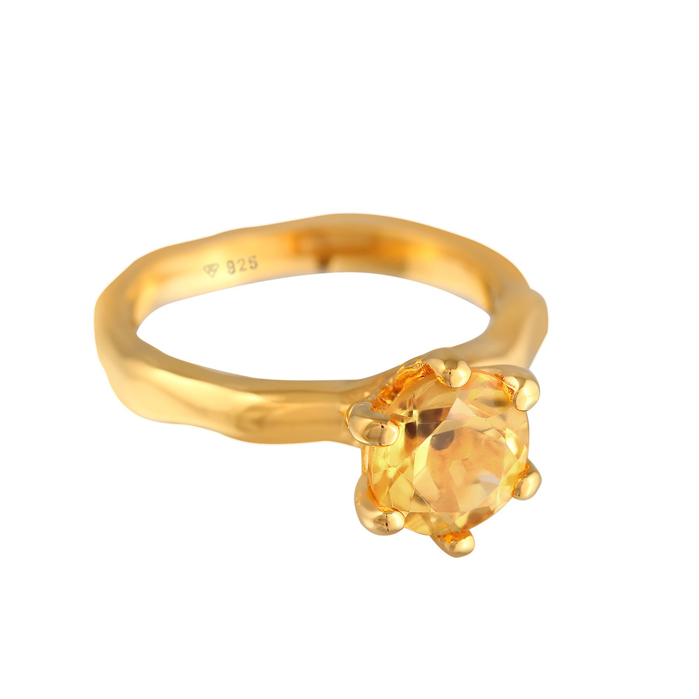 Elli Elli Bague Femmes fiançailles organique Solitaire avec pierre précieuse Citrine e Bague