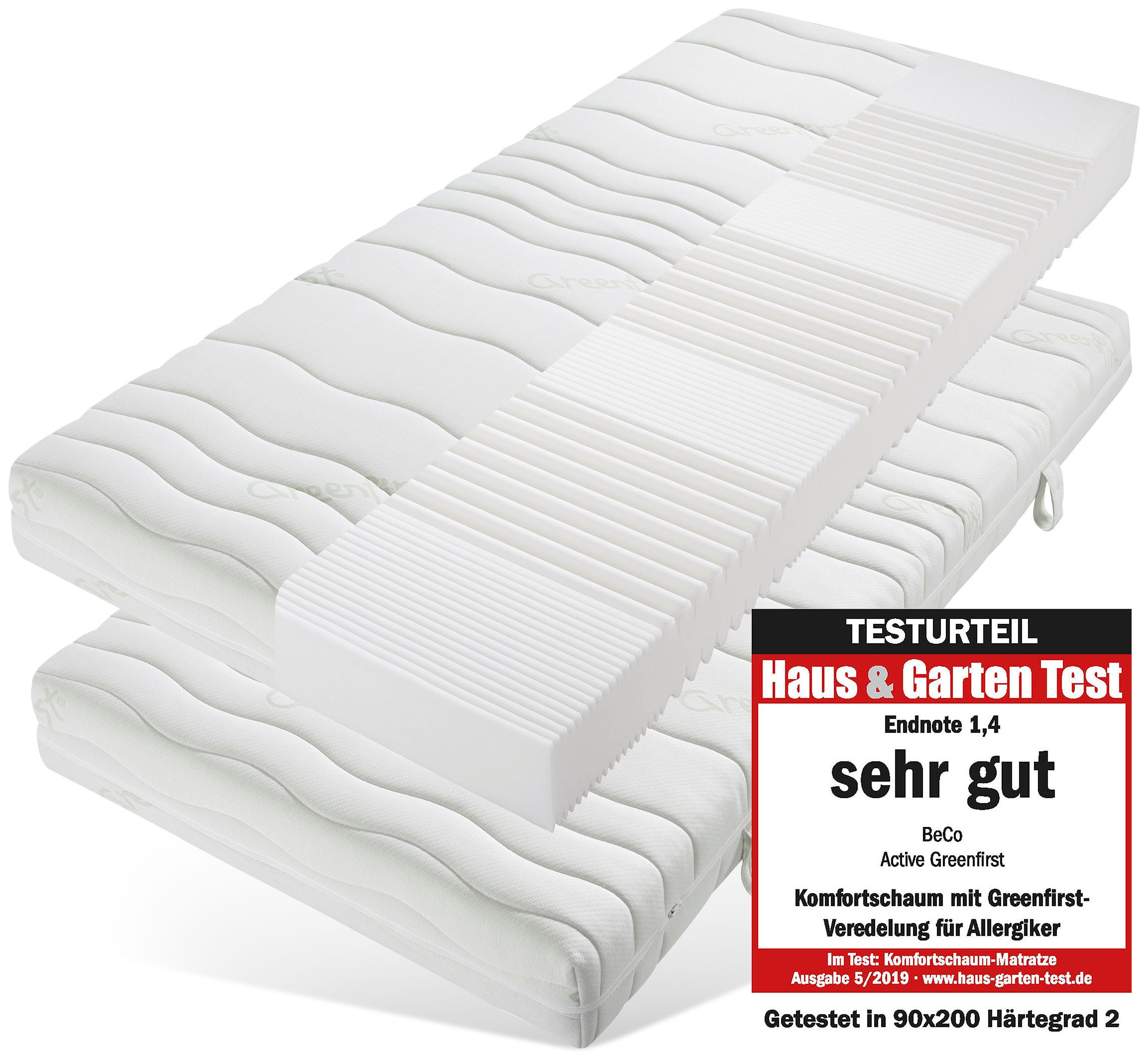 Komfortschaummatratze Active Greenfirst, Beco, 18 cm hoch, (Set, 2-tlg), Matratze in 90x200 cm und weiteren Größen erhältlich, Wendematratze