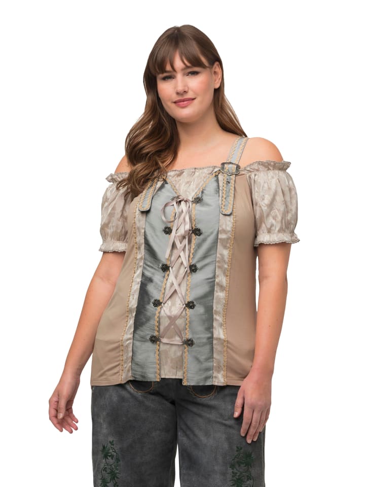 Ulla Popken Trachtenbluse in beige günstig kaufen 46-48