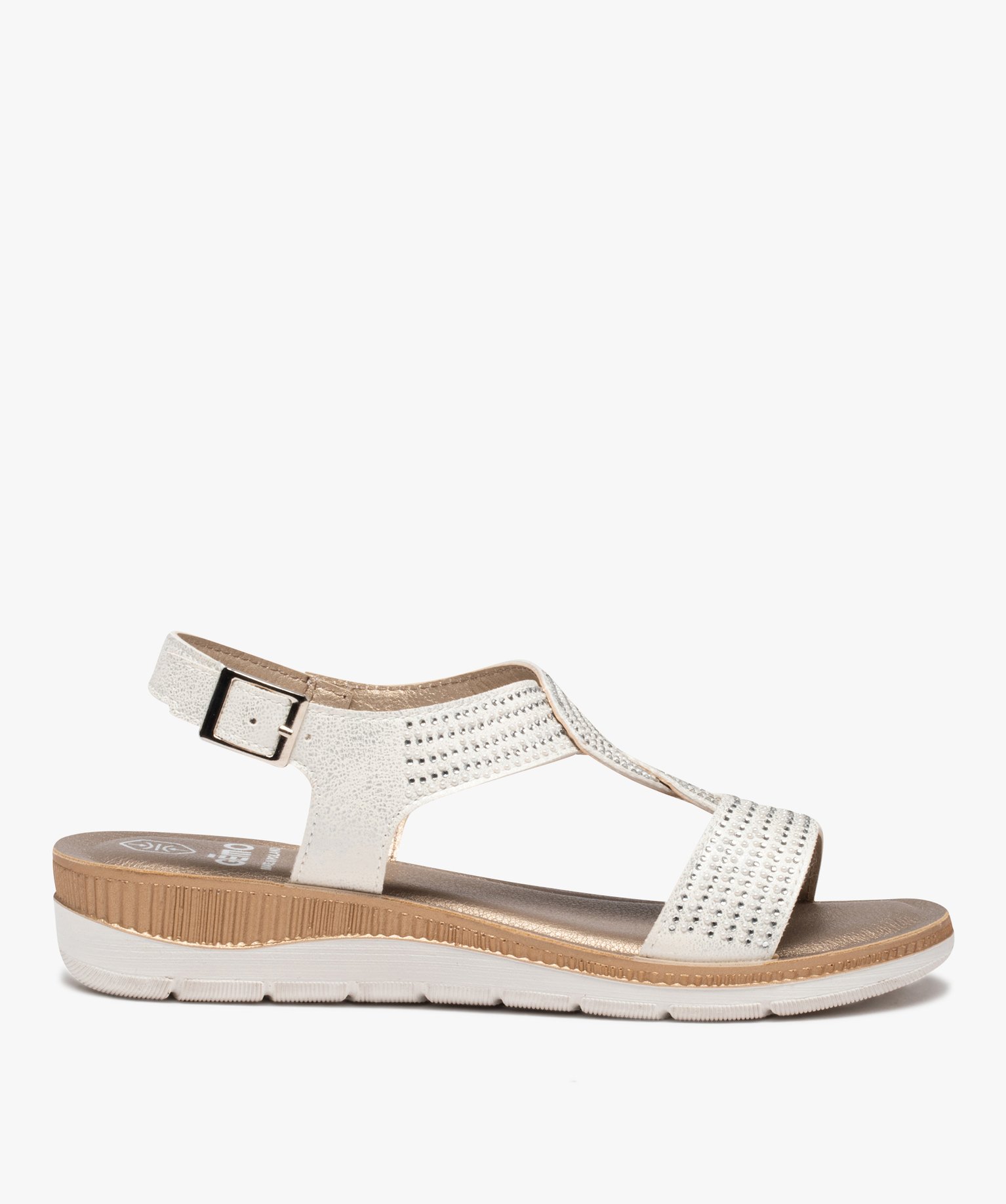 Sandales femme à brides strass et semelle amortissante blanc | GEMO