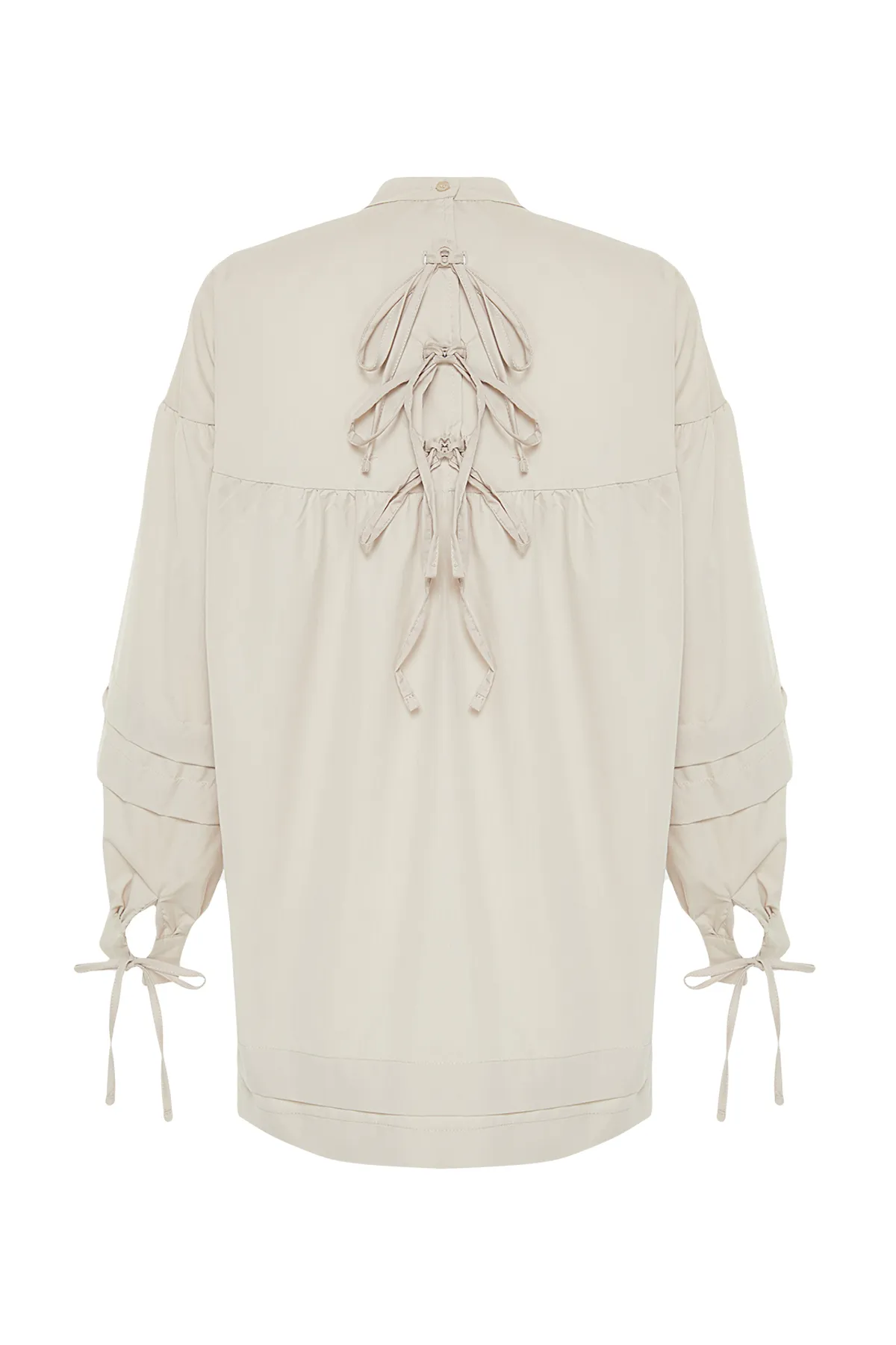 Trendyol Modest  Gewebtes Baumwollhemd mit Bindedetail auf der Rückseite in Stein TCTSS24UK00020