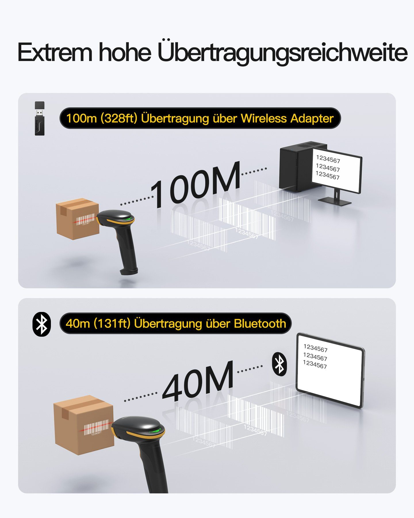Inateck 1D Bluetooth Barcode Scanner Handscanner, (Unterstützen Selbst Entwickelte App und SDK)