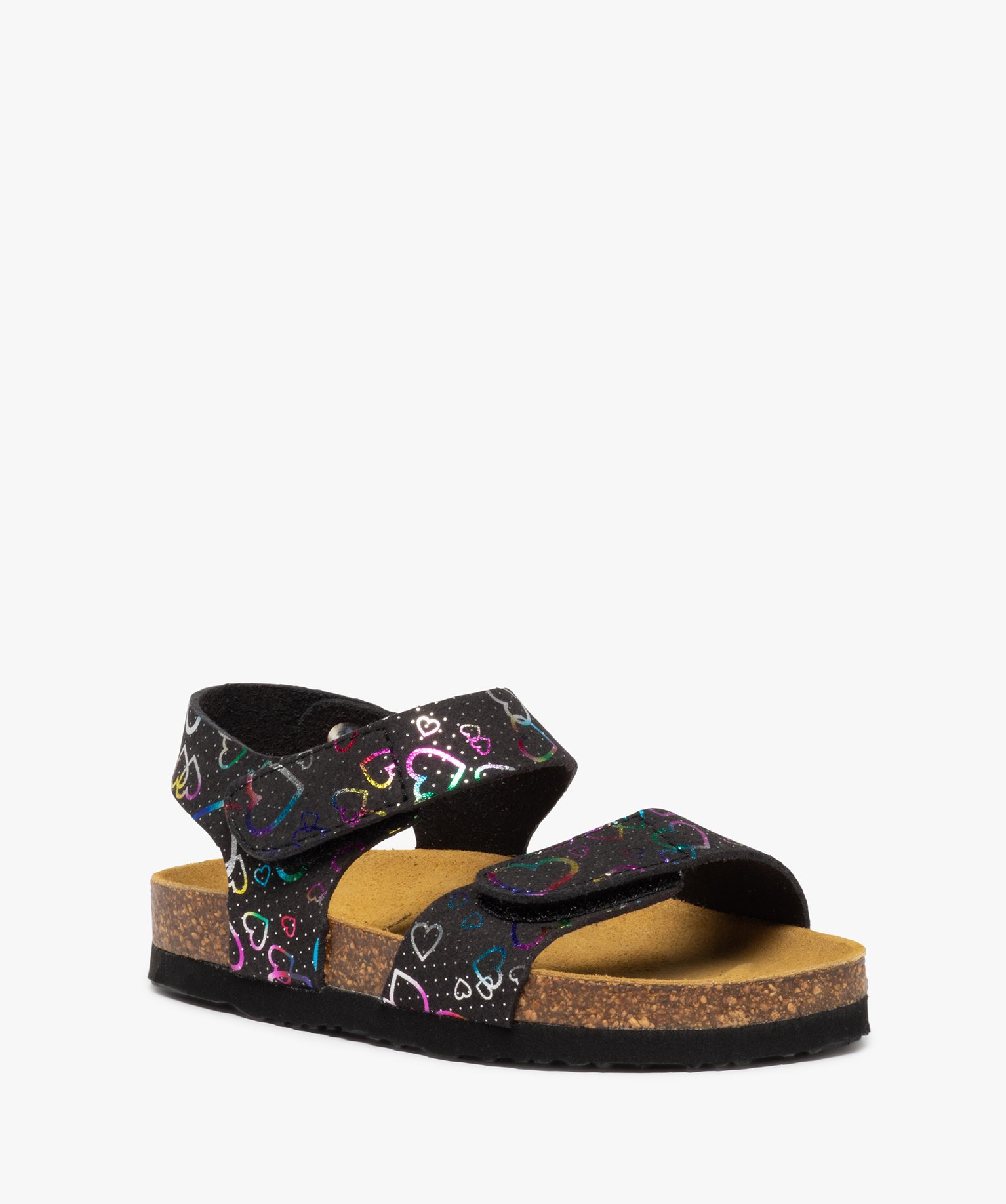 Sandales fille à brides scratch colorées et semelle liège noir | GEMO