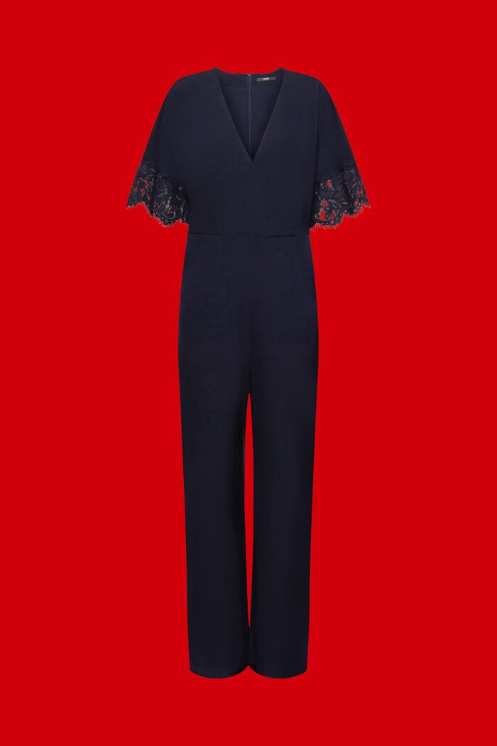 Jumpsuit mit weitem Bein und Spitzenärmeln