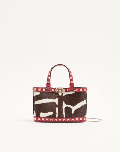 Valentino Garavani Rockstud Mini Shopping Bag i dyreprint med hesteskindseffekt i kalveskind