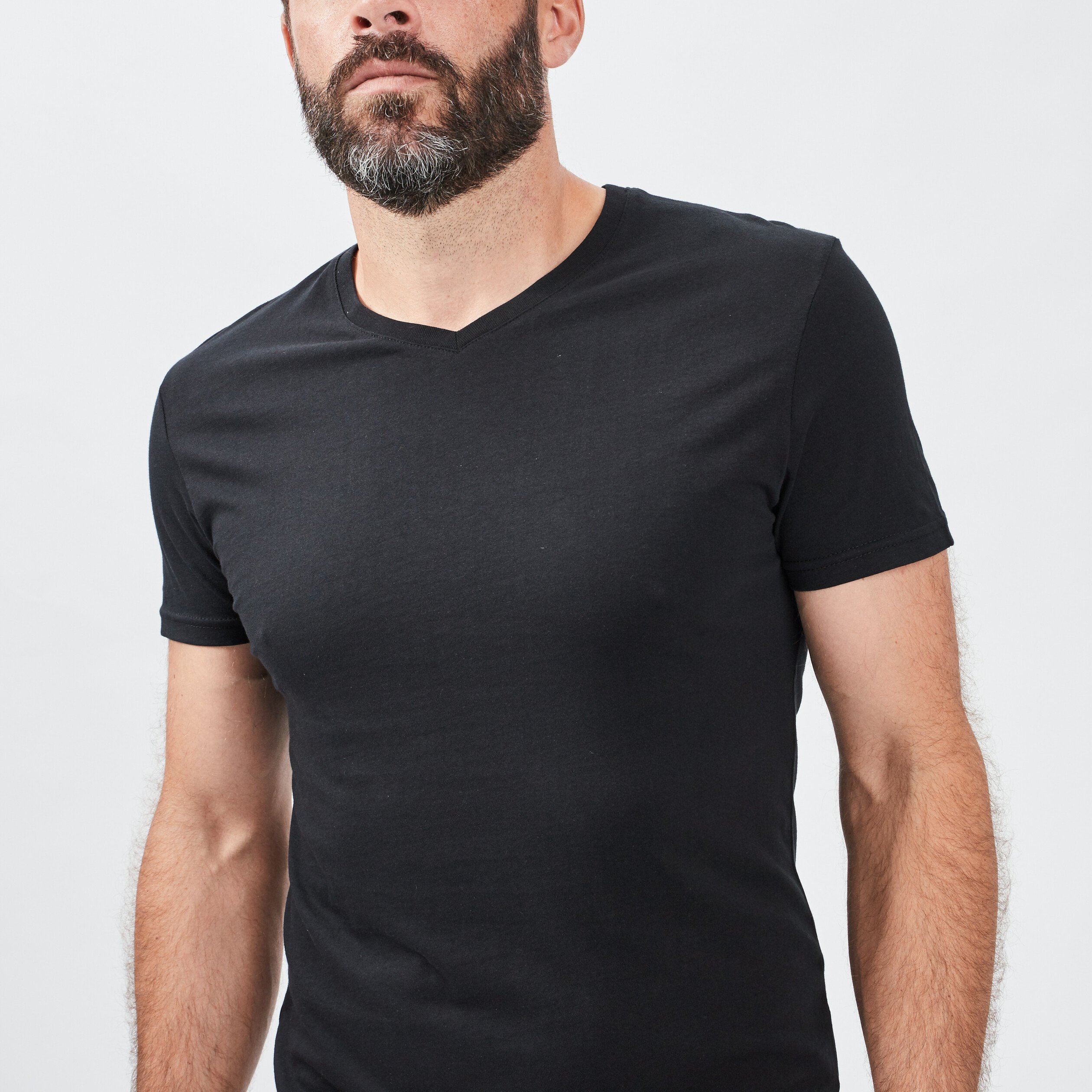 T-shirt manches courtes coton col V noir homme | La Halle