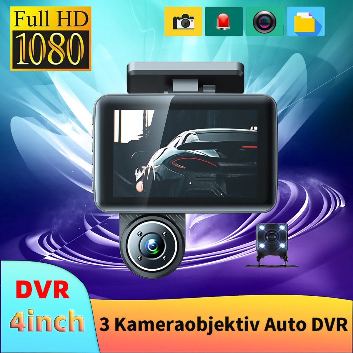 Yoyaxi Hochauflösende Autokamera mit WiFi-Konnektivität Dashcam (Doppelte Linsen, Weitwinkel, Nachtsicht für umfassende Abdeckung)