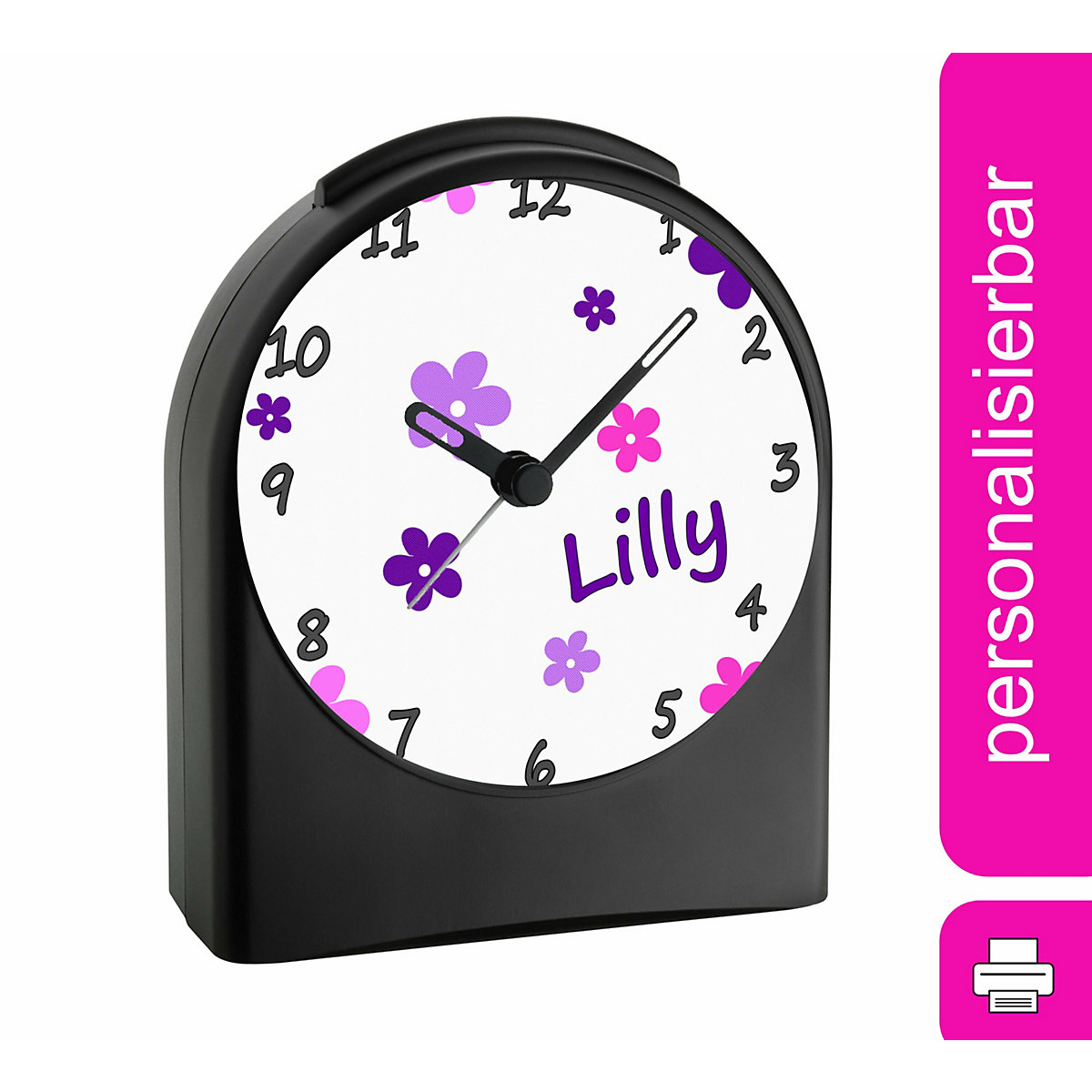 Kinder Funkwecker personalisiert mit Namen Blume Atom-/Funkuhr, 12-Stunden-Anzeigeformat, Schlummerfunktion, Nachtlicht, Geräuschlos/Ohne Ticken