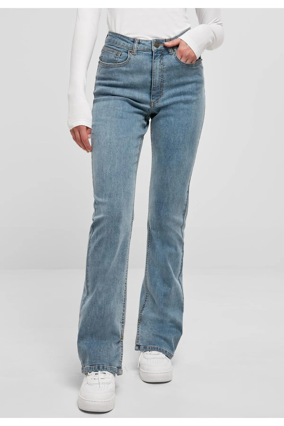 Urban Classics  Damen Ladies Highwaist Straight Slit Denim Pants