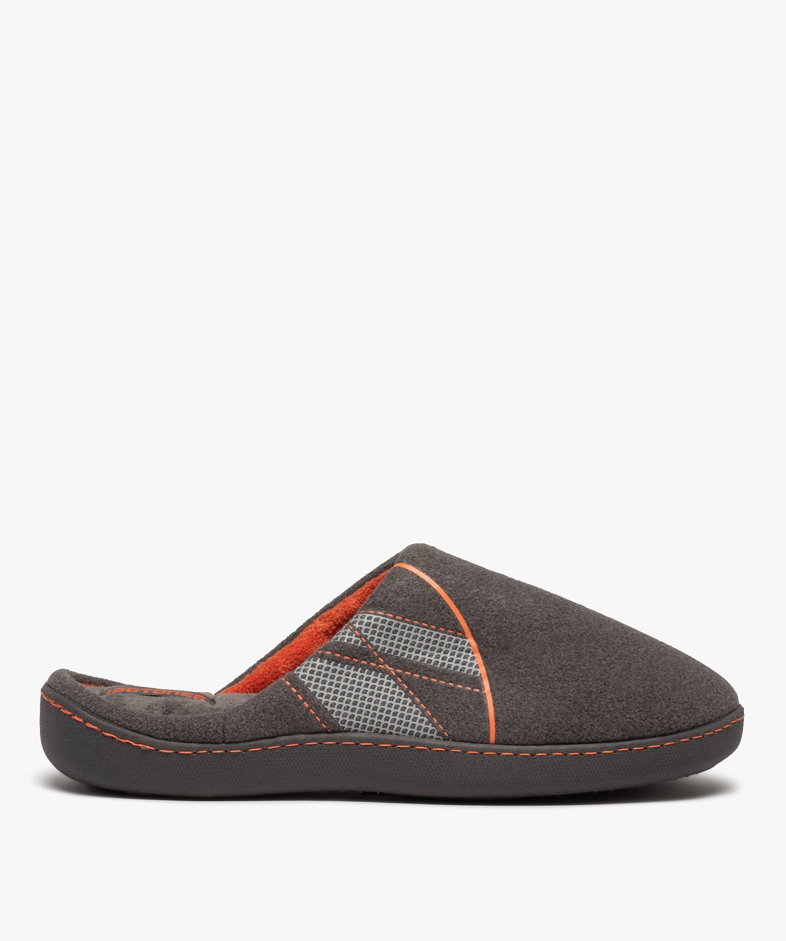 Chaussons homme mules en feutrine détails fluo - Isotoner gris | GEMO
