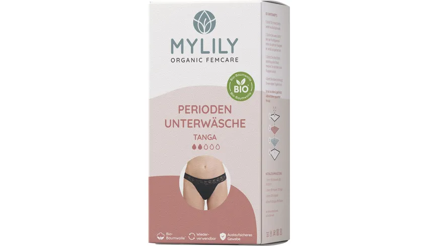 MYLILY Periodenunterwäsche Tanga mit Spitze schwarz