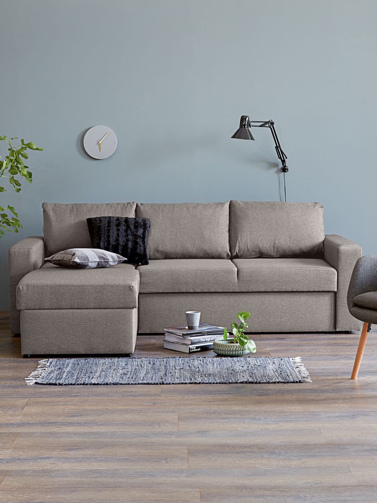 MARSLEV Sofa rozkładana z szezlongiem MARSLEV jasnoszara tkanina