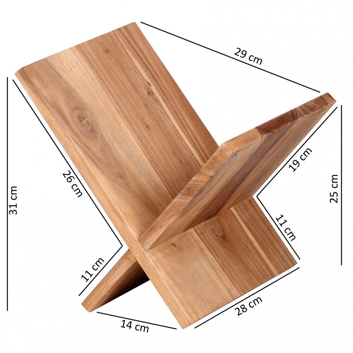 FINEBUY Zeitungsständer SuVa2549_1 (Akazie Massivholz X-Form 31 cm, Prospekthalter), Zeitschriftenständer Modern, Buchständer