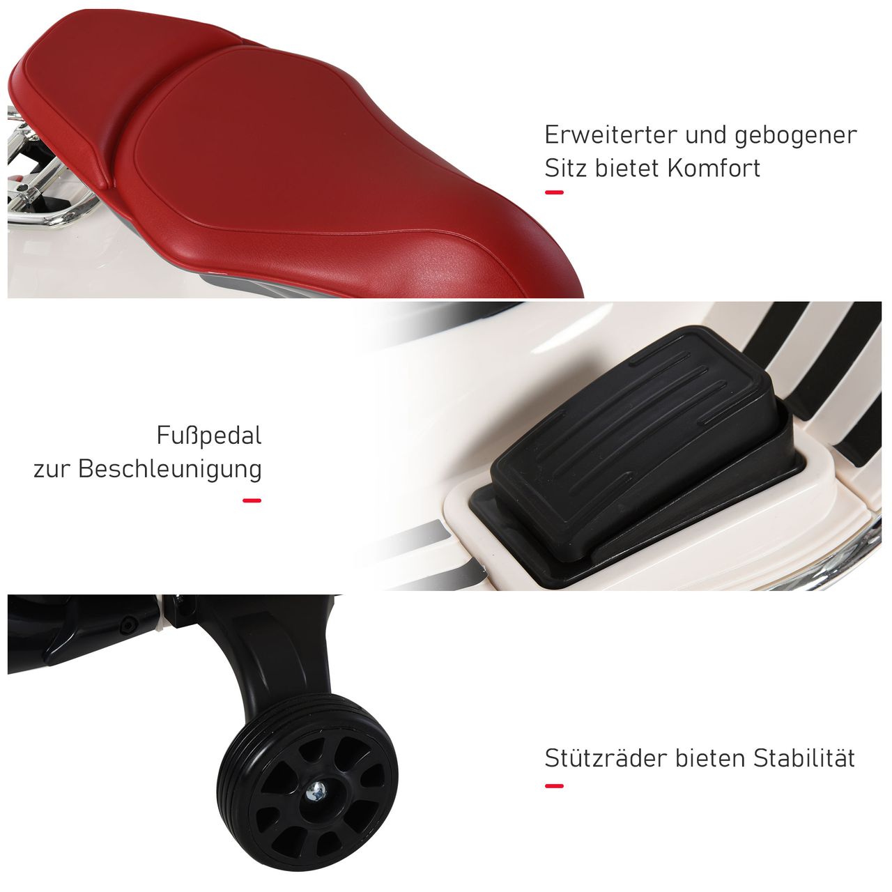 HOMCOM Elektrofahrzeug, Kinderfahrzeug, Kindermotorrad, Elektro-Motorrad mit MP3-Musik Beleuchtung, 3-6 Jahre, PP, Weiß, 108 x 49 x 75 cm