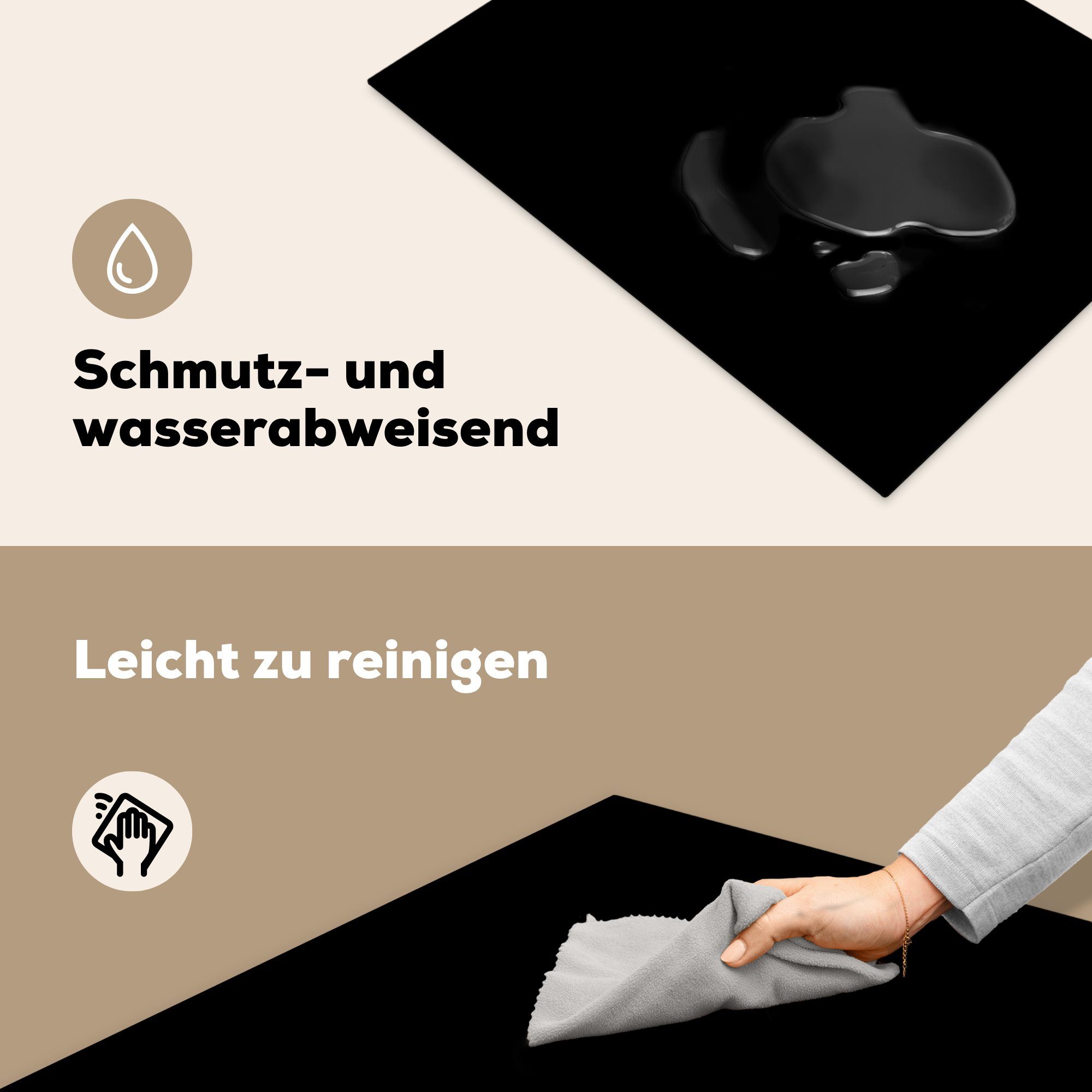 MuchoWow Herdblende-/Abdeckplatte Schwarz - Einfarbig, Vinyl, (1 tlg), 70x52 cm, Mobile Arbeitsfläche nutzbar, Ceranfeldabdeckung