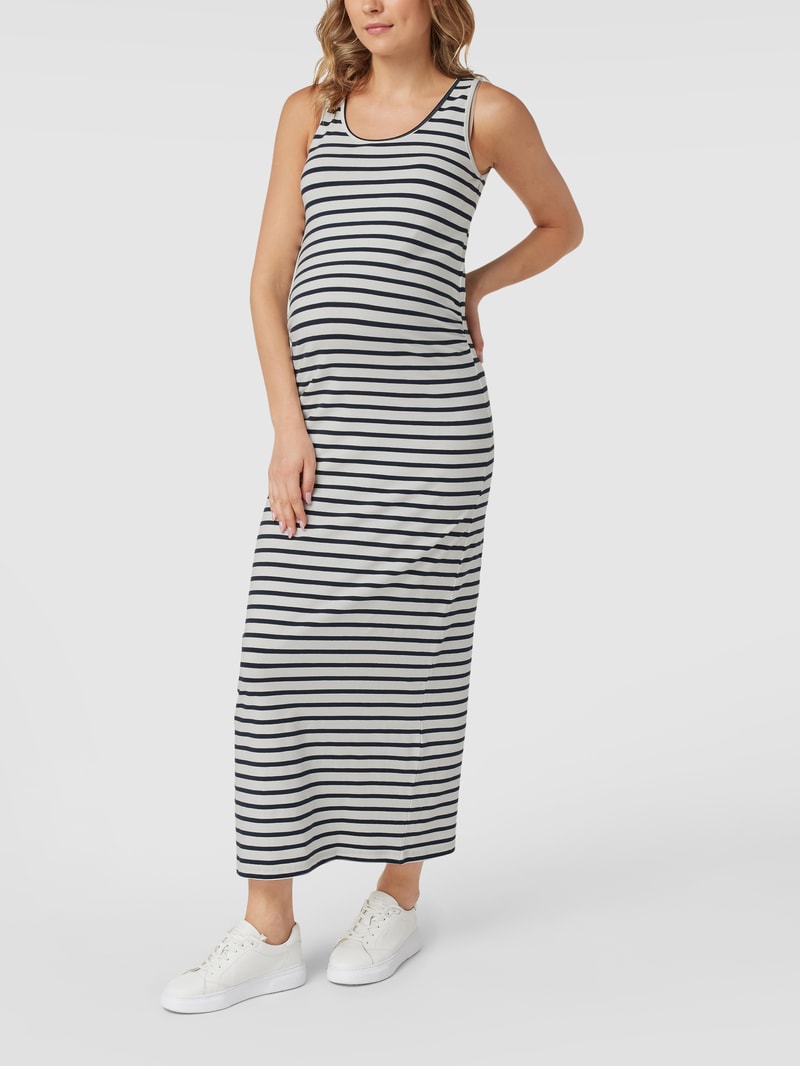 Ärmelloses Umstands-Maxikleid mit Streifenmuster in offwhite