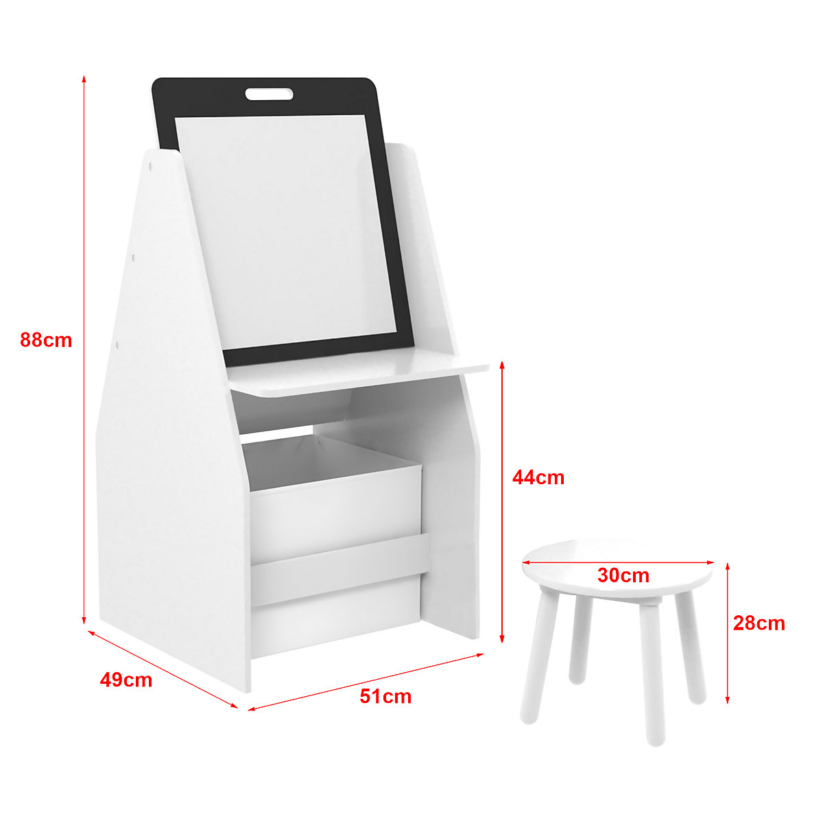 Kindertisch mit Maltafel Ferrol Kinderarbeitstisch mit Hocker 88x51x49 cm Weiß