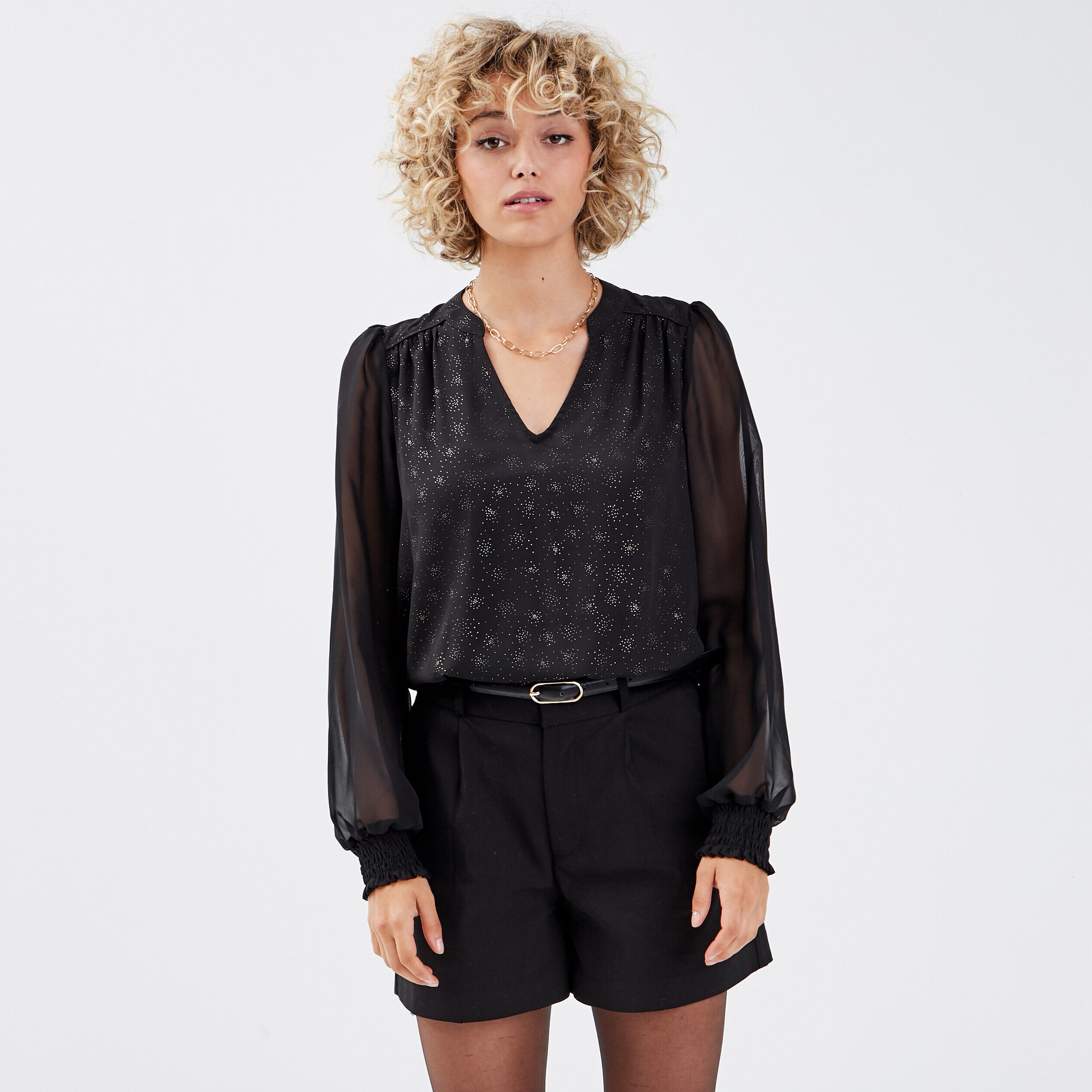 Blouse manches longues noir femme | Cache Cache